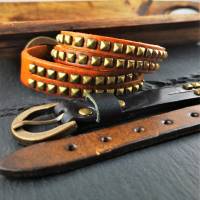 Armband, Wickelband, Leder,  Lederband mit Nieten, Vintage-Stil Bild 1