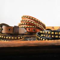 Armband, Wickelband, Leder,  Lederband mit Nieten, Vintage-Stil Bild 2