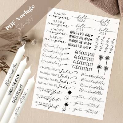Kerzentattoo Silvester Add-On Kerzenliebe PDF Vorlage Kerzensticker New Year