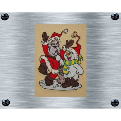 Stickdatei Weihnachtsmann mit Schneeli Bunt - 13 x 18 cm Rahmen - Weihnachtliche Stickmotive, Weihnachtsmotiv