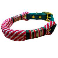 Hundehalsband, verstellbar, rot, weiß, grün, gold, Biothane und Schnalle Bild 2