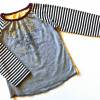 Shirt langärmlig 104 / 110, grau, gelb geblümt, schwarz weiß gestreift, Langarmshirt, Mädchentop, Upcycling, Unikat Bild 5