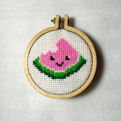 Kühlschrankmagnet mit niedlicher Wassermelone, Kreuzstich, rund, groß