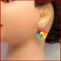 Ohrringe "Smiling flower", die lächelnde Blume in Regenbogenfarben, Resin, frosted, Karneval, Kawaii, Happy fa Bild 2