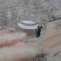 Teelichthalter aus Glas mit kleinem Osterhase ~ Teelicht Hase ~ Windlicht ~ Deko Bild 2