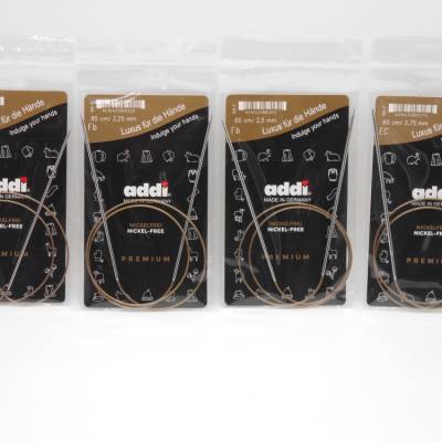 addi Rundstricknadel 2,0 / 2,25 / 2,5 / 2,75 mm - 80 cm nickelfreie Stricknadeln mit Messingspitzen und Kunststoffseil  