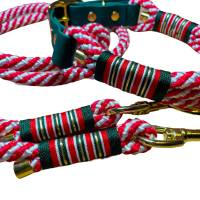 Weihnachts - Hundeleine und Halsband Set, beides verstellbar, rot, weiß, grün, gold, Biothane und Schnalle, 10 mm Bild 3