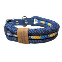 Hundehalsband, verstellbar, marineblau, türkis, orange, beige, Leder und Schnalle Bild 1