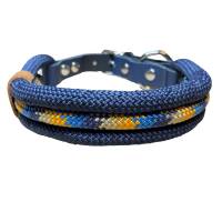 Hundehalsband, verstellbar, marineblau, türkis, orange, beige, Leder und Schnalle Bild 2