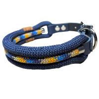 Hundehalsband, verstellbar, marineblau, türkis, orange, beige, Leder und Schnalle Bild 3
