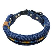 Hundehalsband, verstellbar, marineblau, türkis, orange, beige, Leder und Schnalle Bild 4