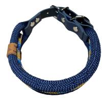 Hundehalsband, verstellbar, marineblau, türkis, orange, beige, Leder und Schnalle Bild 5