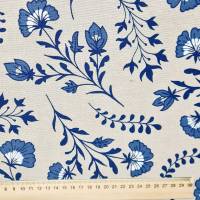 Stoff Meterware Baumwollstoff natur "Dutch Flower" blau  Blumen Dekostoff Bild 2