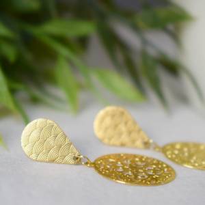 Mandala Ohrstecker Gold, Ornament Ohrringe hängende, filigrane Boho Ohrringe tropfen, Hängeohrringe rund, vergoldete Ede Bild 5