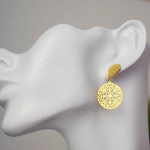 Mandala Ohrstecker Gold, Ornament Ohrringe hängende, filigrane Boho Ohrringe tropfen, Hängeohrringe rund, vergoldete Ede Bild 8