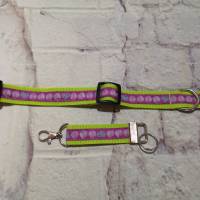 Hundehalsband mit Schlüsselanhänger grün pink Blatt Herz Bild 1