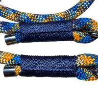 Hundeleine und Halsband Set, beides verstellbar, marineblau, türkis, orange, beige, Leder und Schnalle, 10 mm Bild 3