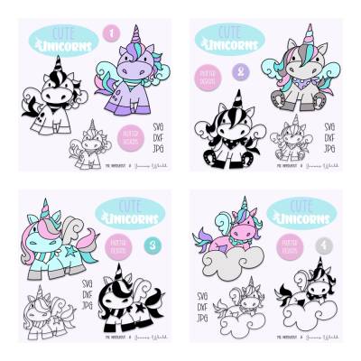 Plotterdatei Janeas World Cute Unicorns Set