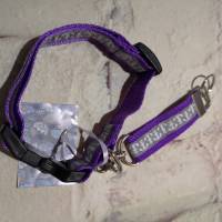 Hundehalsband mit Schlüsselanhänger lila petrol Blatt Herz Bild 1