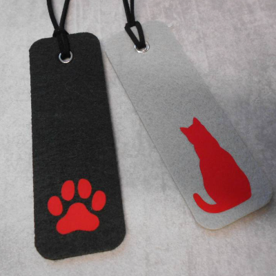 Lesezeichen Set Filz Katzen schwarz grau 