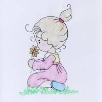 CrossStitch "Kleines Mädchen mit Blume" für Rahmen 13x18cm, Redwork, Kreuzstichmuster Bild 1