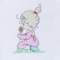 CrossStitch "Kleines Mädchen mit Blume" für Rahmen 13x18cm, Redwork, Kreuzstichmuster Bild 3