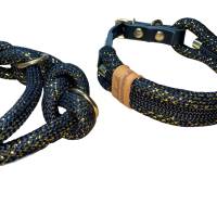 Hundeleine und Halsband Set, beides verstellbar, schwarz, gold, Leder und Schnalle, 10 mm Stärke Bild 4