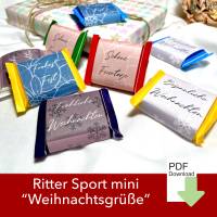 Banderole Schokolade, Last Minute Weihnachtsgeschenk, Ritter Sport Mini Weihnachten, 8 Banderole mit Weihnachtsgrüßen Bild 1