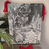 Acryl Gemälde "Winterwald mit Vogel" handsigniert Bild 6