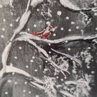 Acryl Gemälde "Winterwald mit Vogel" handsigniert Bild 7