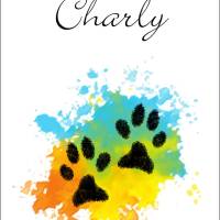Pfotenabdruck Poster | mit Pfotenabdruck und Name deines Hundes - orange gelb türkis, Farbklecks bunt - Digitaldruck Bild 8