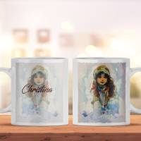 Personalisierte Kaffeetasse für Kaffee- und Teeliebhaber | Tasse mit Namen und Winter Mädchen Motiv | Geschenkidee Bild 1