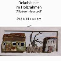 Deko-Holzhäuser, Set im Holzrahmen, handbemalt Bild 2