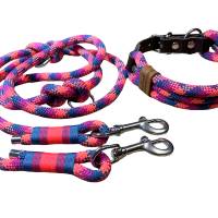 Hundeleine und Halsband Set, beides verstellbar, petrol, dunkelpink, koralle, Leder und Schnalle, 10 mm Stärke Bild 2