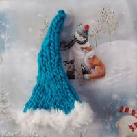 2 Zipfel- Mützen Eierwärmer Blautürkis Weiß Weihnachtsdesign Bild 7