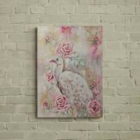 WINTER MOOD PEACOCK  - glitzerndes Acrylgemälde mit einem Pfau und verschneiten Rosen Bild 1