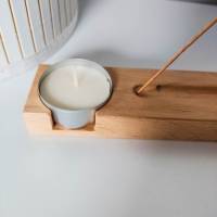 Design Teelichthalter aus Holz für Räucherstäbchen und 2 Teelichter | Holzdekoration für Kerzen aus Massivholz Bild 3