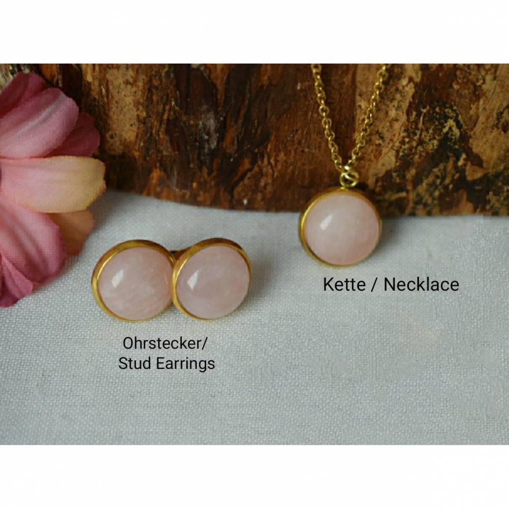 Schmuckset Rosenquarz Gold, Rosenquarz Gold Halskette, Rosenquarz