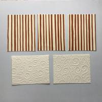 Stanzteile Rechteck 5 Stück, kleine Karten creme mit Muster und braun/creme gestreift, Kartenaufleger, zum Kartenbasteln Bild 1