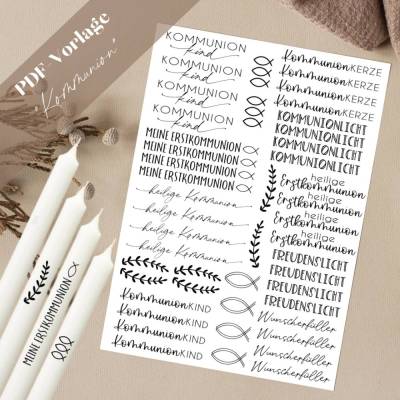 Kommunion PDF Vorlage Kerzentattoo Kerzensticker Kerzen Gestalten Erstkommunion Kommunionkerze Kommunionlicht heilige Ko