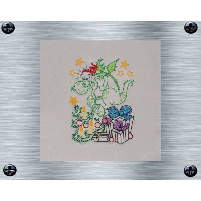 Stickdatei Weihnachtsdino Bunt + Uni - 13 x 18 Rahmen - Weihnachtsstickerei, weihnachtliche Stickdatei