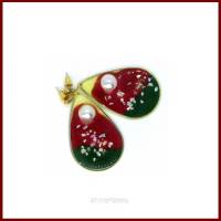 ✮ Weihnachtliche Ohrstecker/-hänger "Christmas" in Tropfenform  Perle und Perlmuttsplitter, grün-weiß-rot, vergo Bild 2