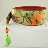 Windhundhalsband "Flora" orange Hundehalsband Halsband Zugstopp mit Polsterung aus Kunstleder und Perlen-Schmuck Bild 1