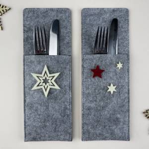 Set Bestecktaschen Sterne aus Filz. Grundpreis:1 Stück = 4,99 €. 4-teiliges Set Weihnachtliche Tischdeko. Weihnachtsdeko Bild 2