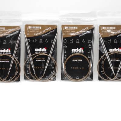 addi Rundstricknadel 5,5 / 6,0 / 6,5 / 7,0 mm - 80 cm nickelfreie Stricknadeln mit Messingspitzen und Kunststoffseil