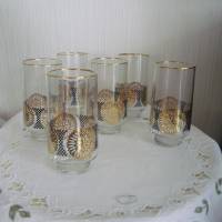 6 Gläser Wassergläser Saftgläser Goldrand Golddekor gold  schwarz 80er Bild 2