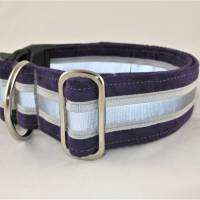 Hundehalsband "Nightwalk" pflaume Halsband verstellbar mit Reflektoren Klickverschluss Kunststoff oder Metall Bild 3