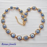 Perlenkette kurz Türkisches Auge Nazar blau weiß goldfarben Collier Statementkette Kette kurz Handgefertigt Bild 3