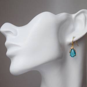 Tropfen Ohrhänger Gold, Viktorianische Ohrringe, Blau Gold, Kristall Glas Ohrringe, Brautschmuck, Unikat hängende Ohrrin Bild 3
