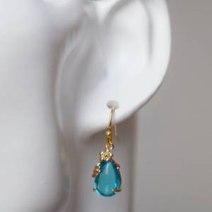 Tropfen Ohrhänger Gold, Viktorianische Ohrringe, Blau Gold, Kristall Glas Ohrringe, Brautschmuck, Unikat hängende Ohrrin Bild 5
